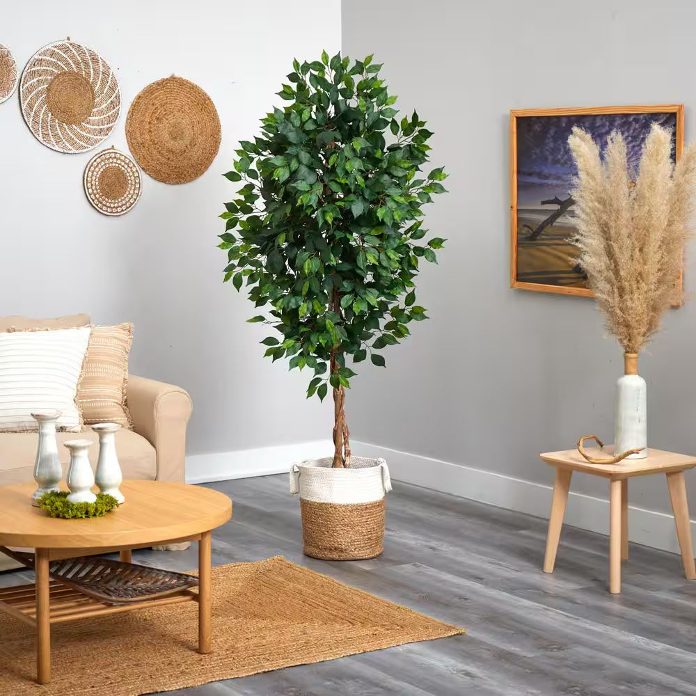 🌿 Artificial Green Ficus Tree in Jute Planter