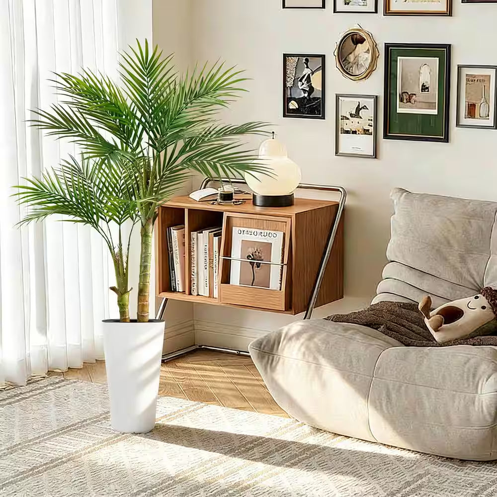 5 Ft. Artificial Palm Tree with White Tall Pot 60.2 In. Fake Plants Outdoor Floor Plants for Home Office Poolside Decor