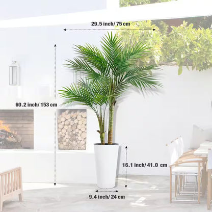 5 Ft. Artificial Palm Tree with White Tall Pot 60.2 In. Fake Plants Outdoor Floor Plants for Home Office Poolside Decor