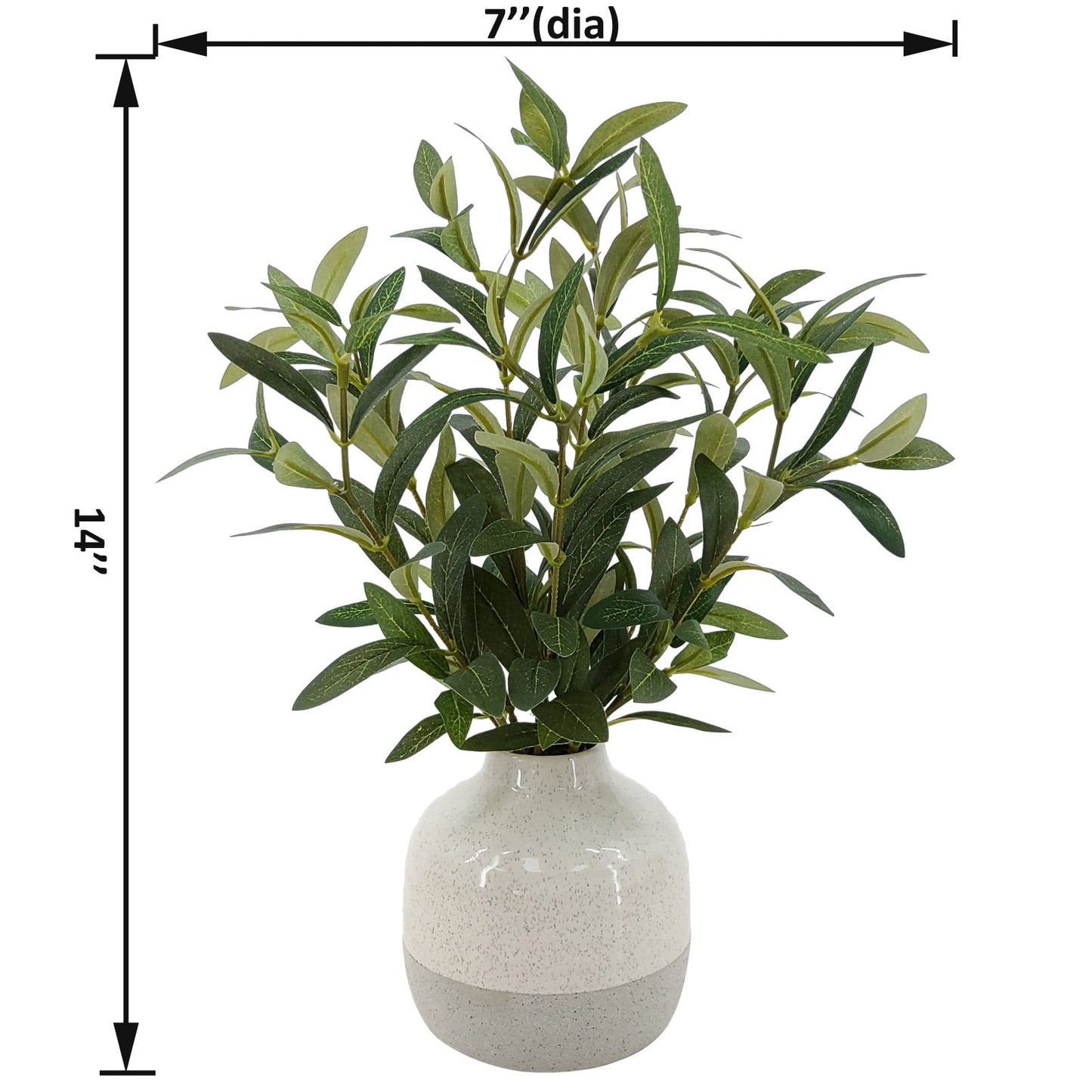 14" Indoor Artificial Olive Plant in Two-Tone Ceramic Vase
