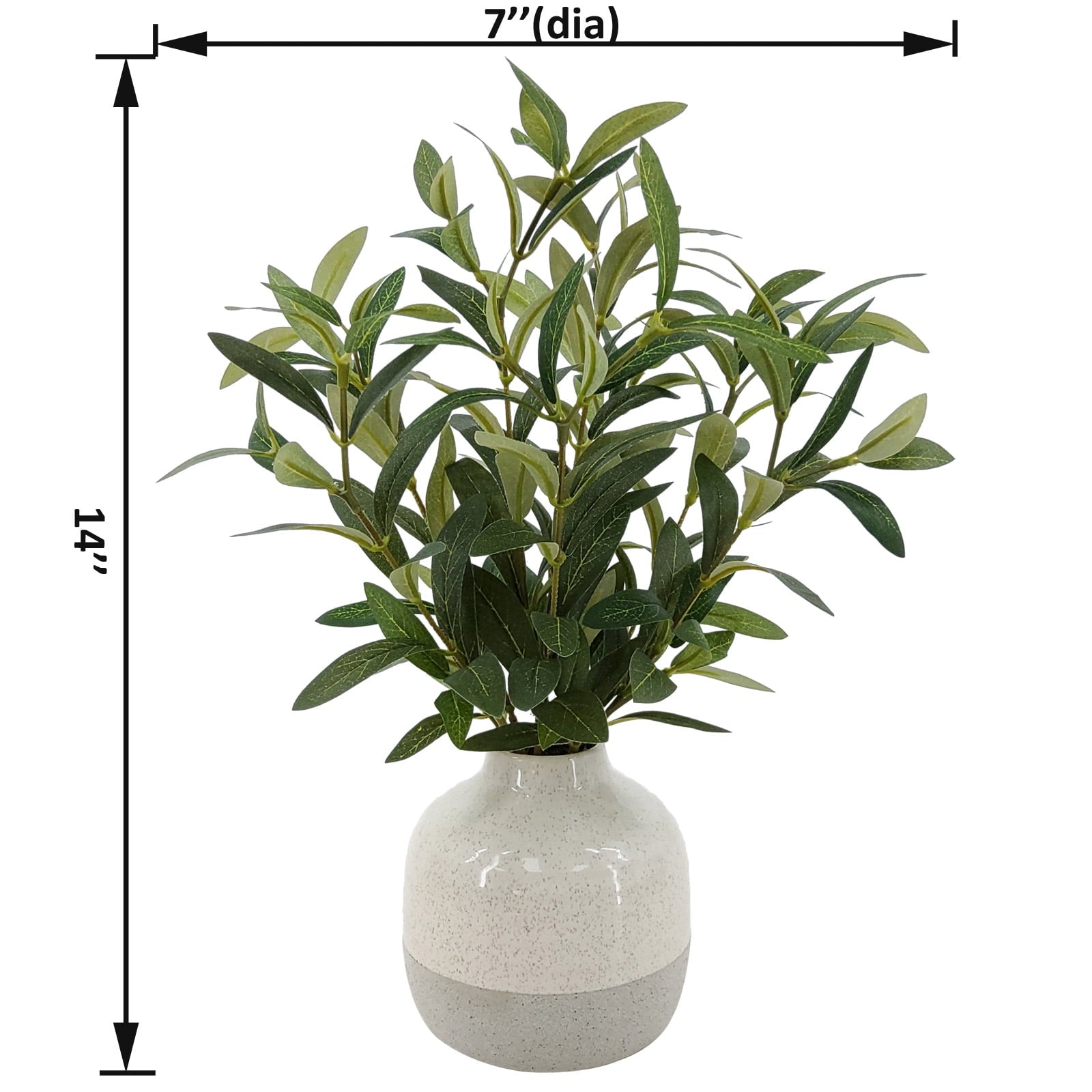14" Indoor Artificial Olive Plant in Two-Tone Ceramic Vase