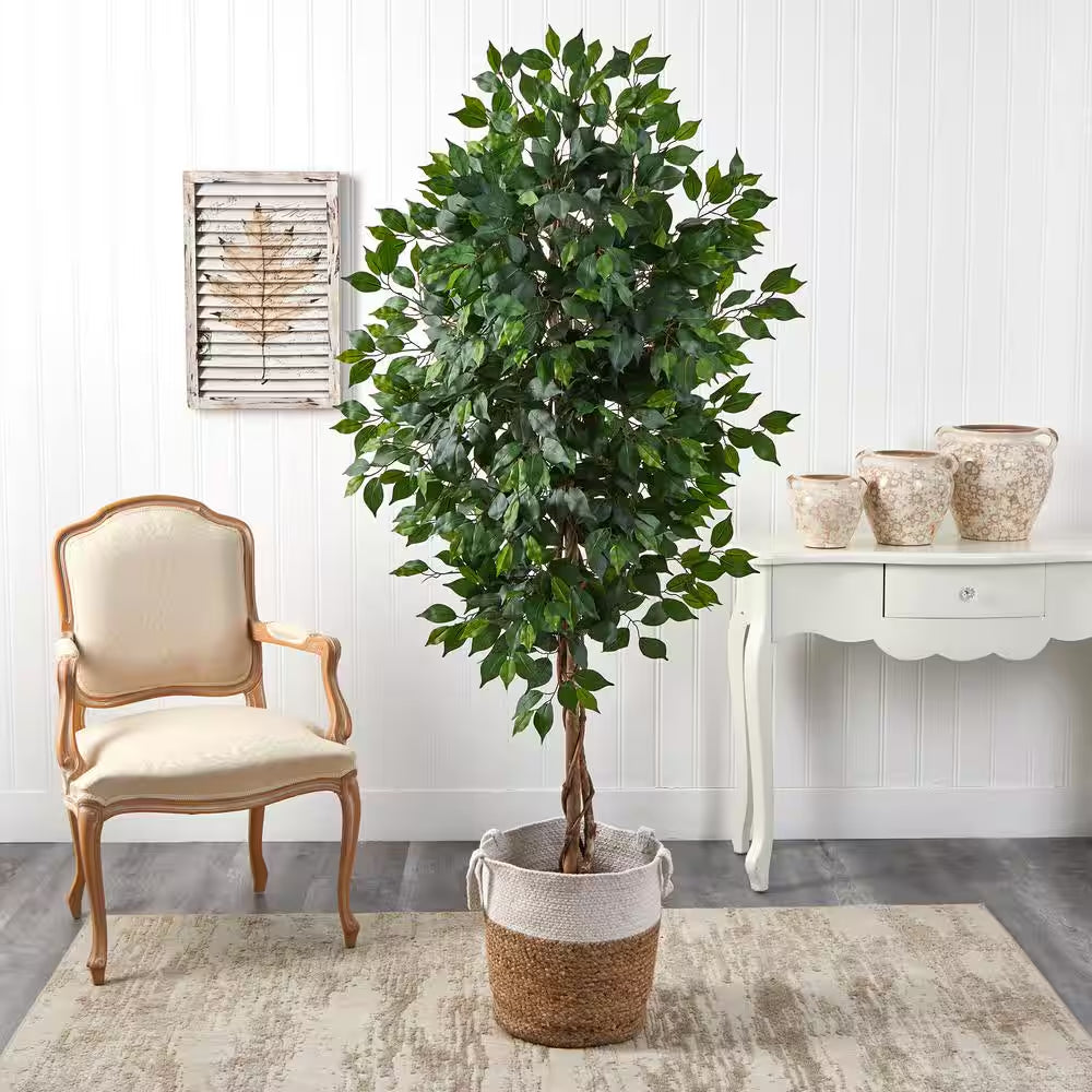 🌿 Artificial Green Ficus Tree in Jute Planter