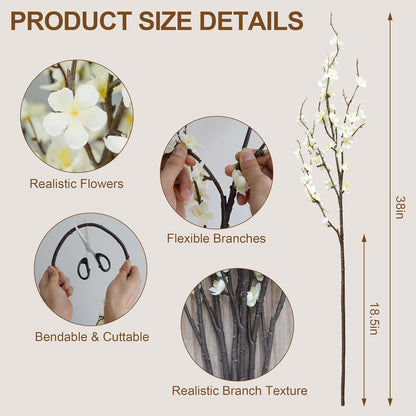6Pcs Cherry Blossom Branches 39 Inch Artificial Cherry Blossom Decor for Spring Decorations for Home, Faux Long Stem Artificial Flowers for Tall Vase Wedding Party Office (6Pcs)
