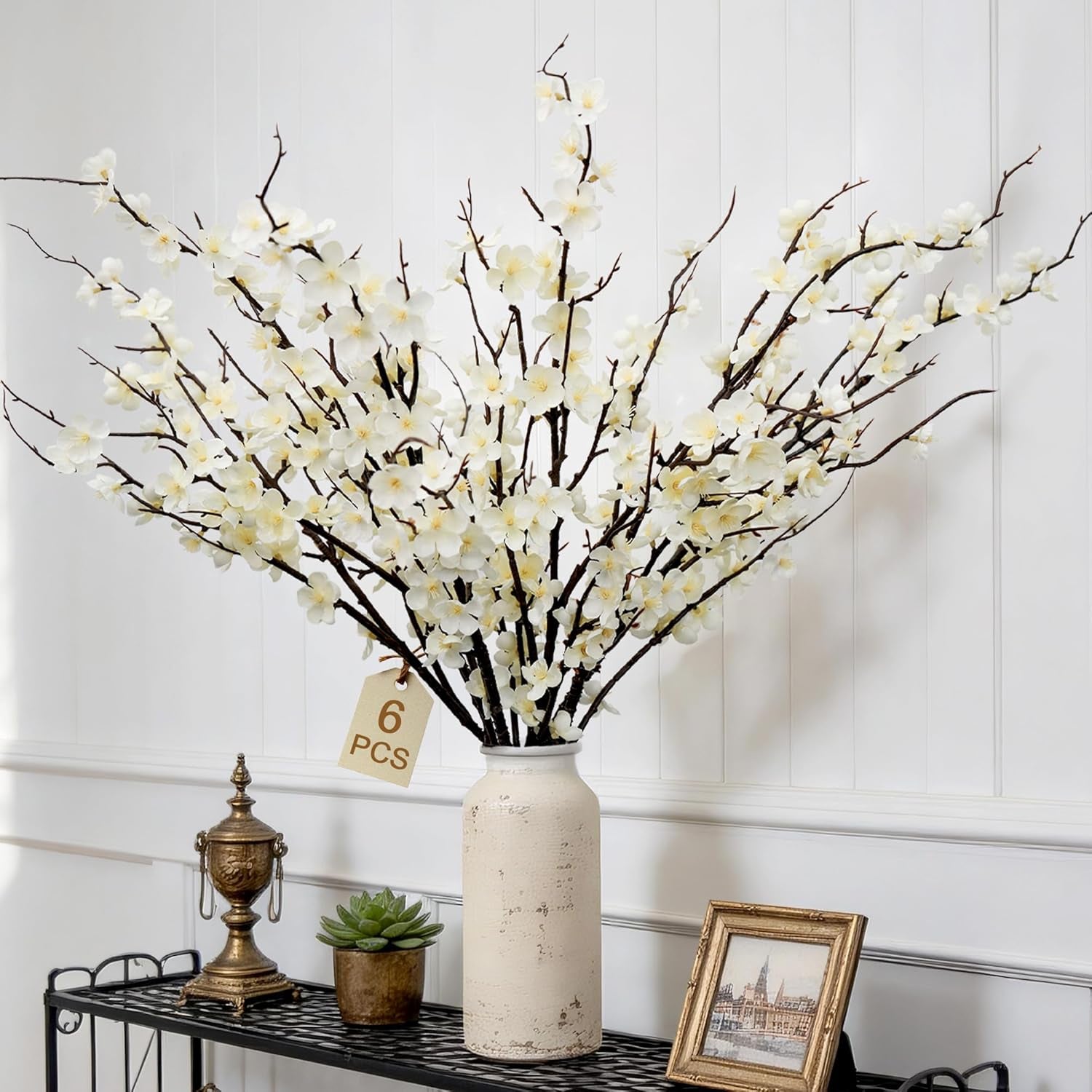 6Pcs Cherry Blossom Branches 39 Inch Artificial Cherry Blossom Decor for Spring Decorations for Home, Faux Long Stem Artificial Flowers for Tall Vase Wedding Party Office (6Pcs)