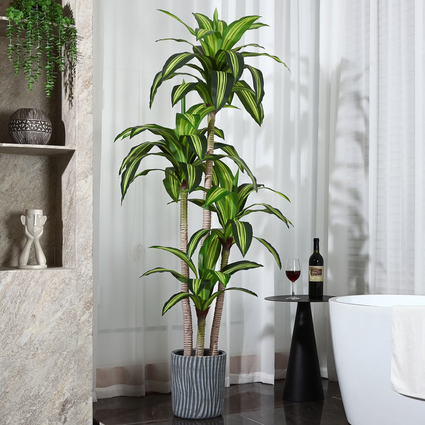 🌿 6-Foot Artificial Dracaena Tree in Black Planter