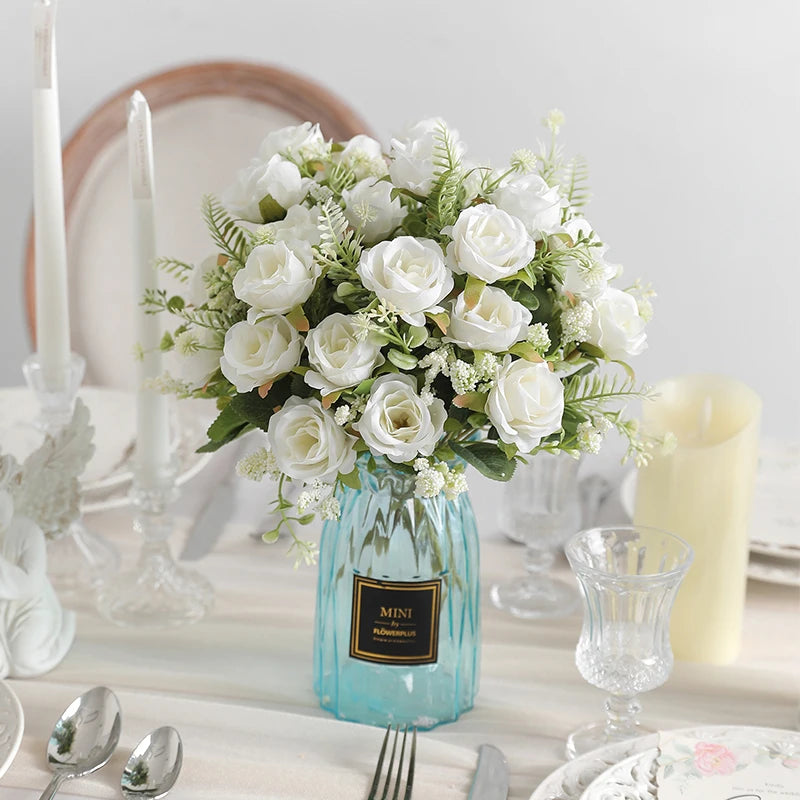 30Cm Rose White Silk Bouquet Peony Artificial Flower 5 Big Head 4 Small Bud Wedding Brides Home Decoration Artificial Flower