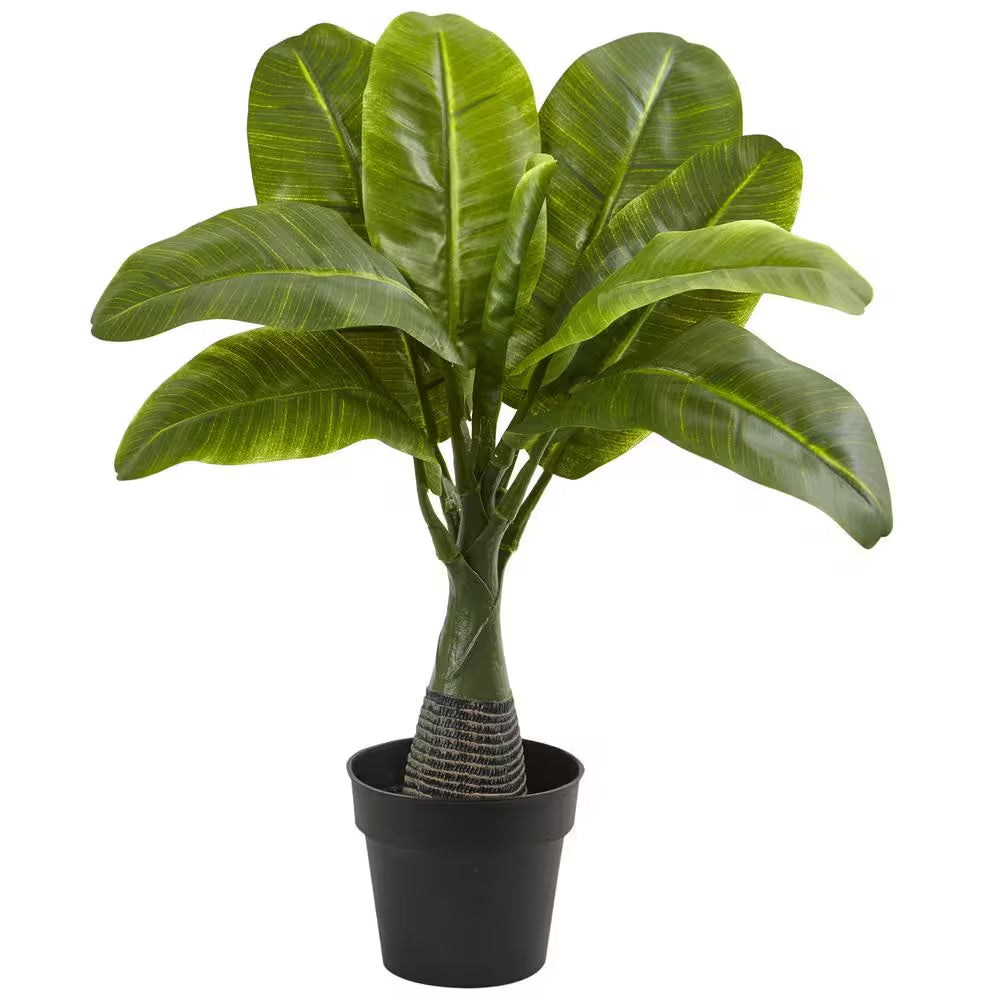 🍌 16-Inch Mini Artificial Banana Plant in White Pot