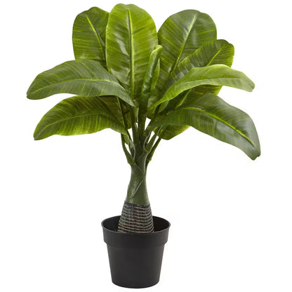 🍌 16-Inch Mini Artificial Banana Plant in White Pot