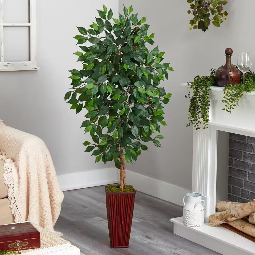 🌳 5-Foot Artificial Ficus Tree in Bamboo Planter