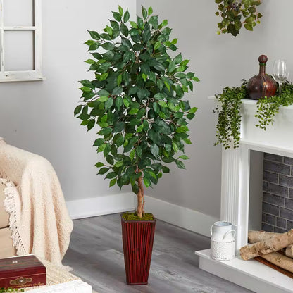 🌳 5-Foot Artificial Ficus Tree in Bamboo Planter