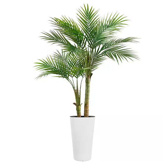 5 Ft. Artificial Palm Tree with White Tall Pot 60.2 In. Fake Plants Outdoor Floor Plants for Home Office Poolside Decor