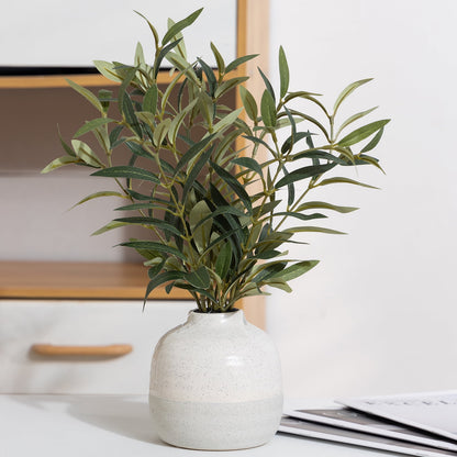 14" Indoor Artificial Olive Plant in Two-Tone Ceramic Vase
