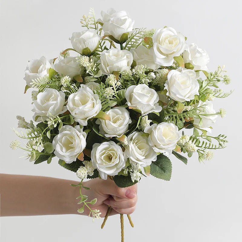 30Cm Rose White Silk Bouquet Peony Artificial Flower 5 Big Head 4 Small Bud Wedding Brides Home Decoration Artificial Flower
