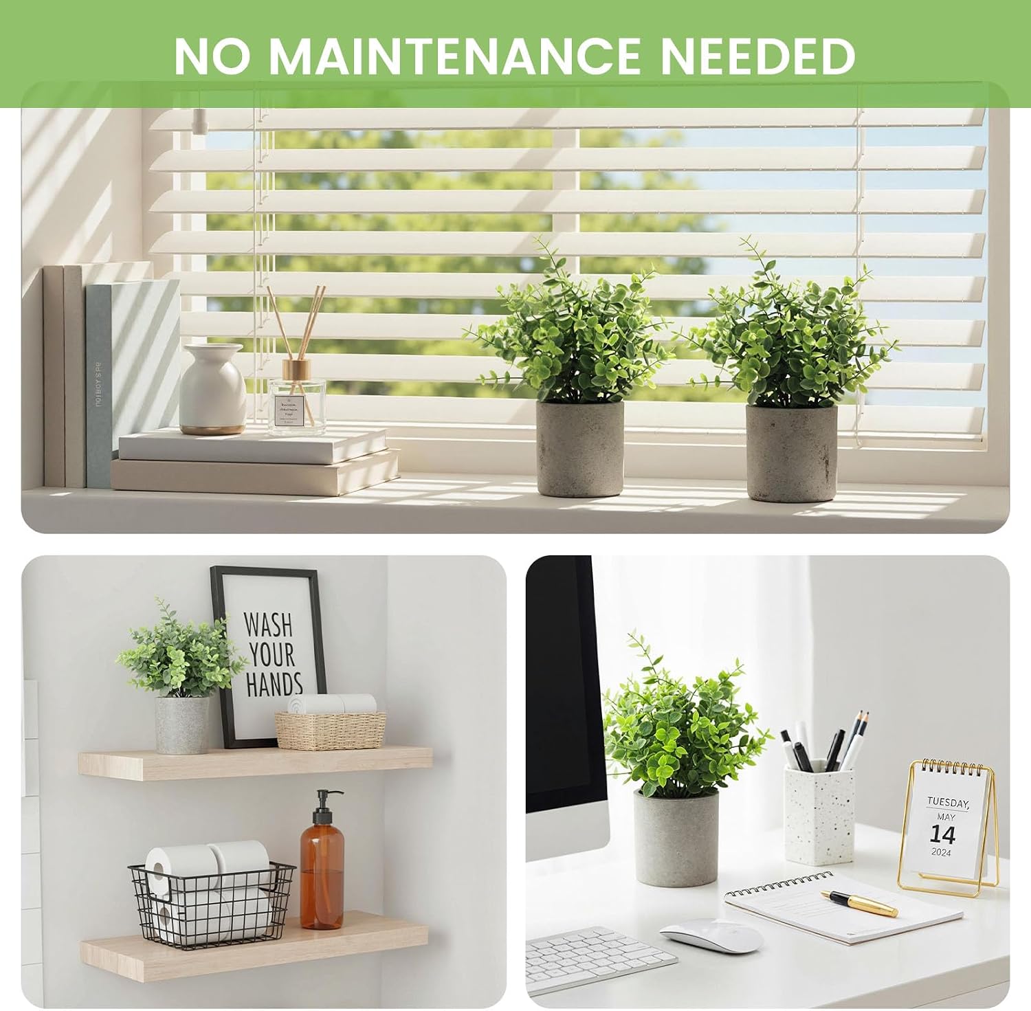 2 Pack Small Eucalyptus Plant, 8.6" Tall Small Fake Plants Potted Realistic Artificial Indoor Plants with Carry Bag for Bathroom Shelf Home Decor