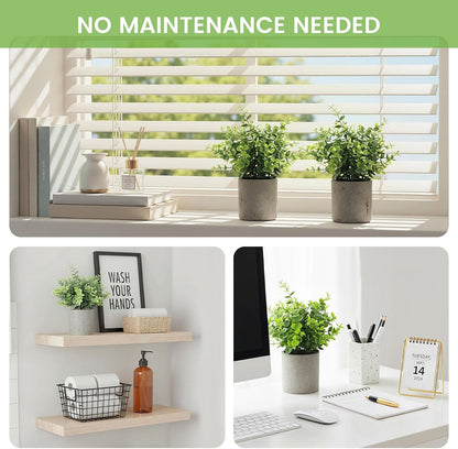 2 Pack Small Eucalyptus Plant, 8.6" Tall Small Fake Plants Potted Realistic Artificial Indoor Plants with Carry Bag for Bathroom Shelf Home Decor