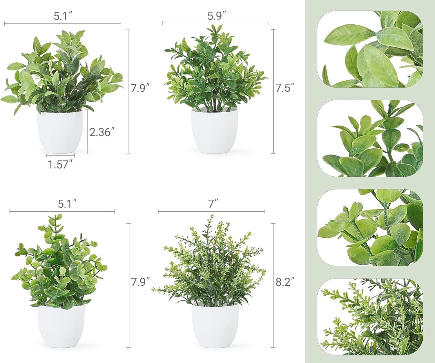4 Packs Fake Plants Mini Artificial Greenery Potted Plants Faux Eucalyptus for Spring Decor Home Indoor Office Table Shelf Room Bathroom Farmhouse Decor (White)