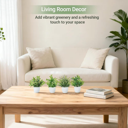4 Packs Fake Plants Mini Artificial Greenery Potted Plants Faux Eucalyptus for Spring Decor Home Indoor Office Table Shelf Room Bathroom Farmhouse Decor (White)
