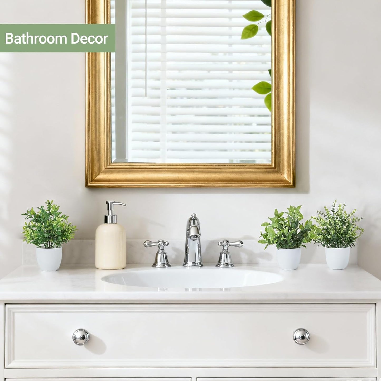 4 Packs Fake Plants Mini Artificial Greenery Potted Plants Faux Eucalyptus for Spring Decor Home Indoor Office Table Shelf Room Bathroom Farmhouse Decor (White)
