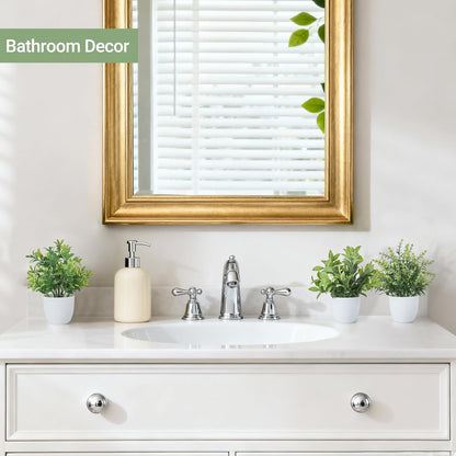 4 Packs Fake Plants Mini Artificial Greenery Potted Plants Faux Eucalyptus for Spring Decor Home Indoor Office Table Shelf Room Bathroom Farmhouse Decor (White)