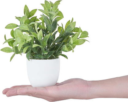 4 Packs Fake Plants Mini Artificial Greenery Potted Plants Faux Eucalyptus for Spring Decor Home Indoor Office Table Shelf Room Bathroom Farmhouse Decor (White)