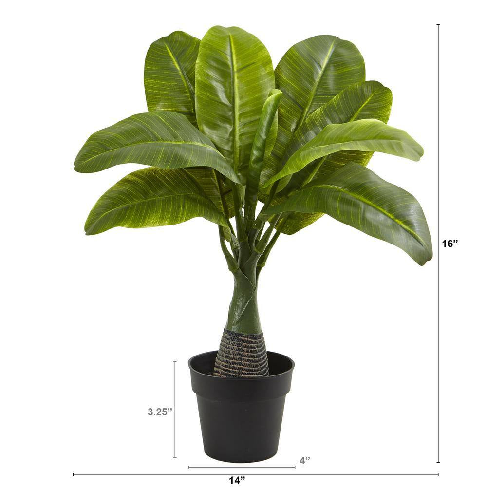 🍌 16-Inch Mini Artificial Banana Plant in White Pot