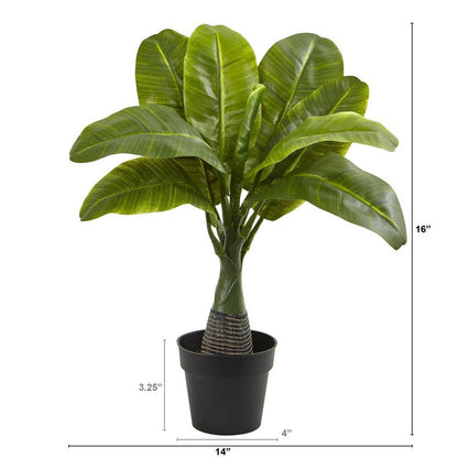 🍌 16-Inch Mini Artificial Banana Plant in White Pot