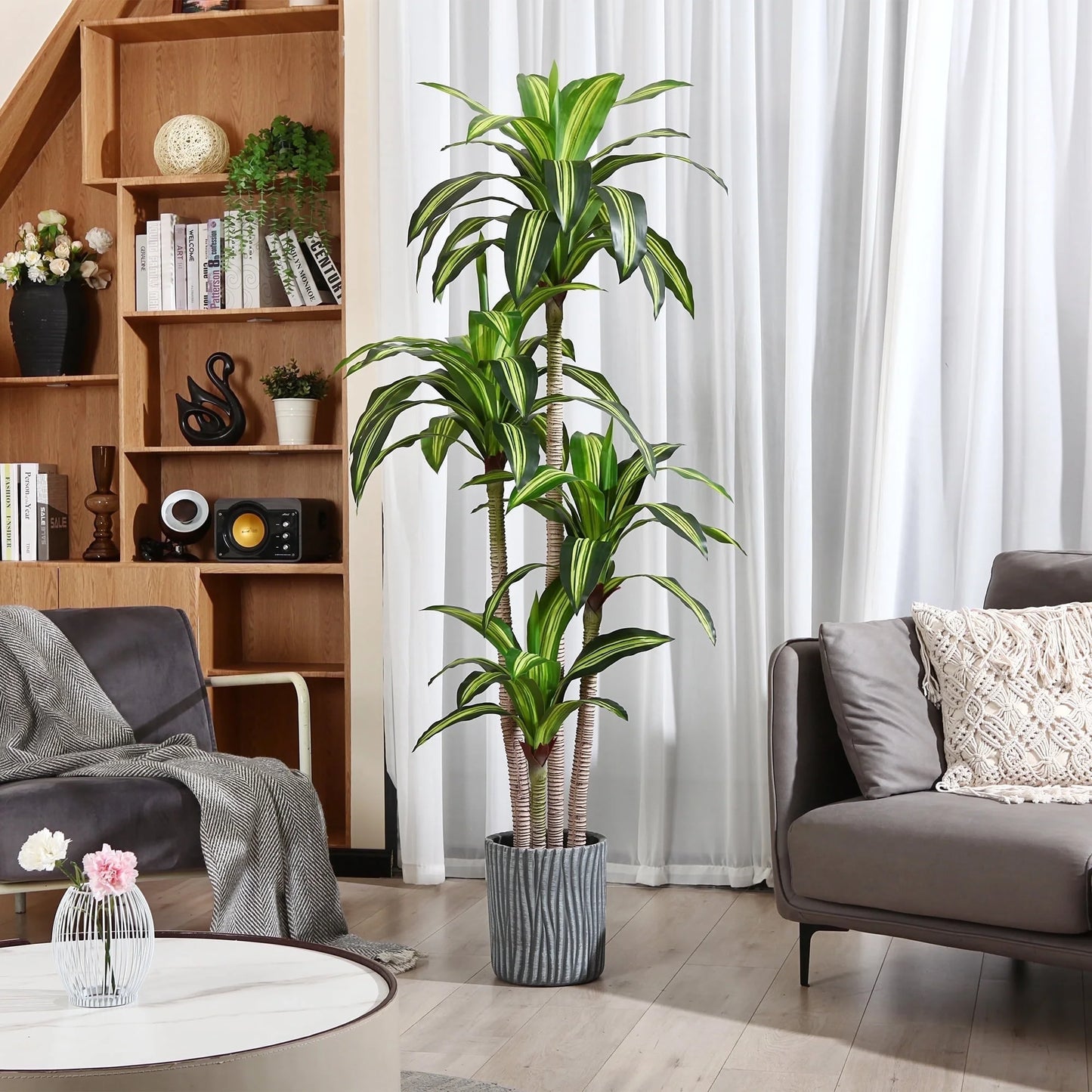 🌿 6-Foot Artificial Dracaena Tree in Black Planter