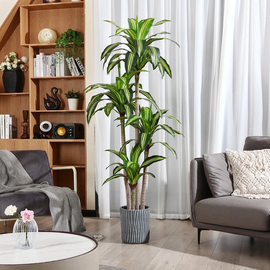🌿 6-Foot Artificial Dracaena Tree in Black Planter