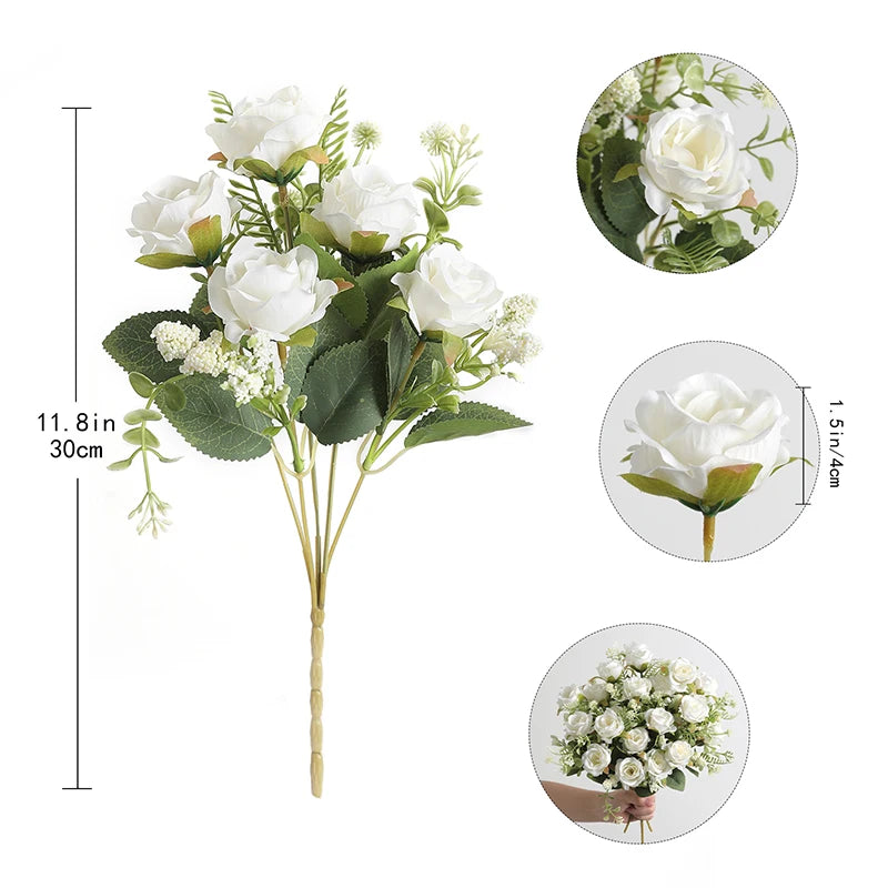 30Cm Rose White Silk Bouquet Peony Artificial Flower 5 Big Head 4 Small Bud Wedding Brides Home Decoration Artificial Flower
