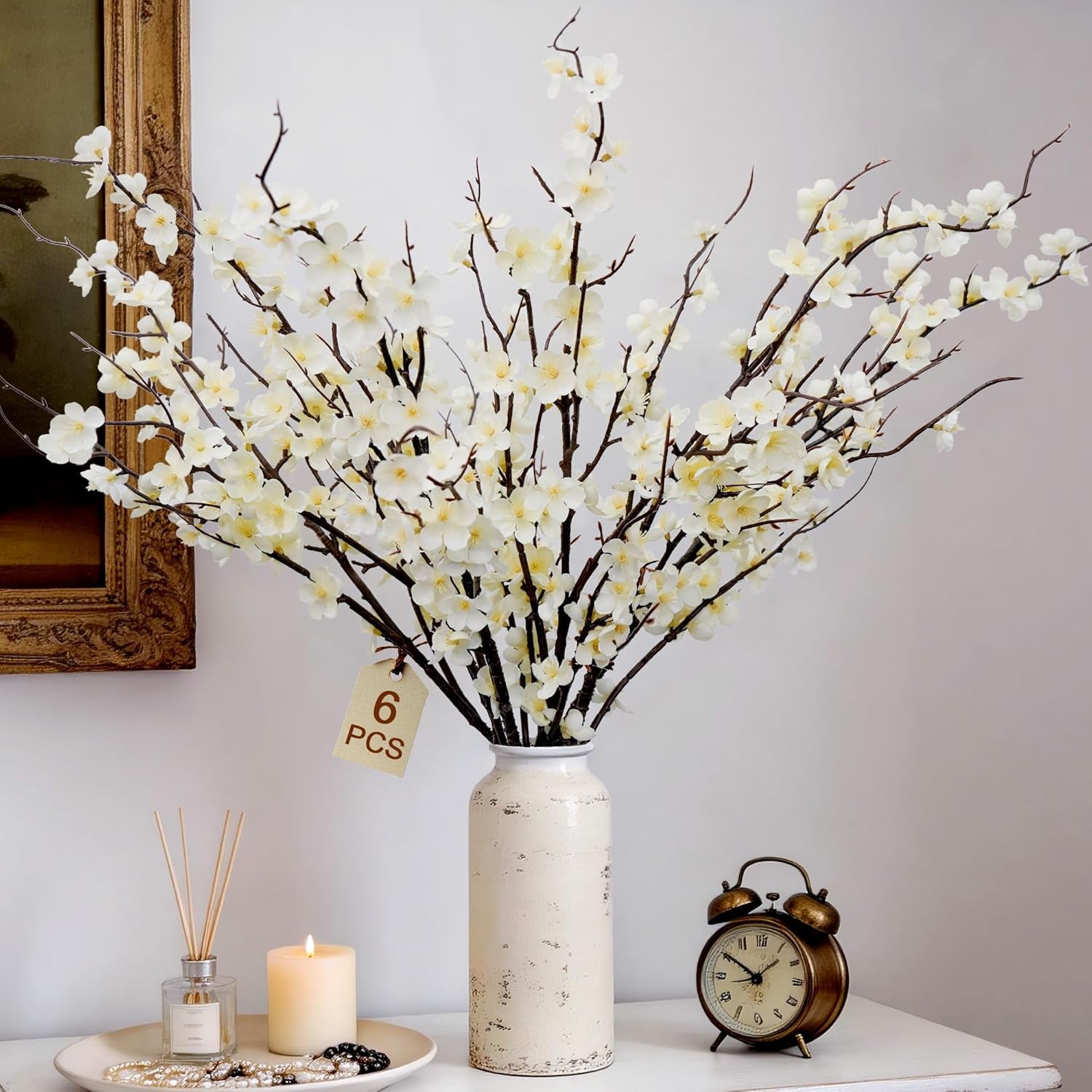 6Pcs Cherry Blossom Branches 39 Inch Artificial Cherry Blossom Decor for Spring Decorations for Home, Faux Long Stem Artificial Flowers for Tall Vase Wedding Party Office (6Pcs)