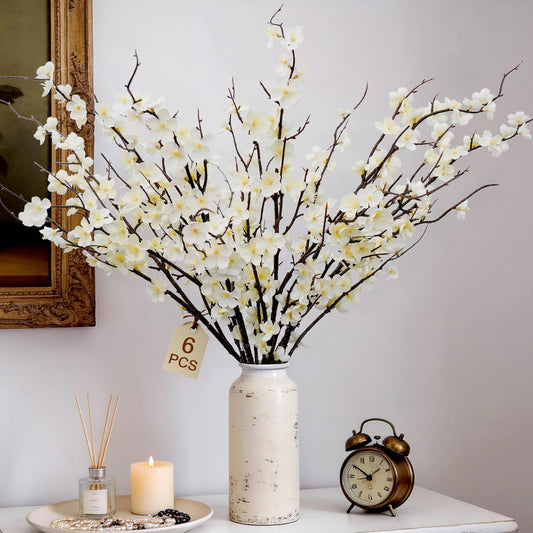 6Pcs Cherry Blossom Branches 39 Inch Artificial Cherry Blossom Decor for Spring Decorations for Home, Faux Long Stem Artificial Flowers for Tall Vase Wedding Party Office (6Pcs)