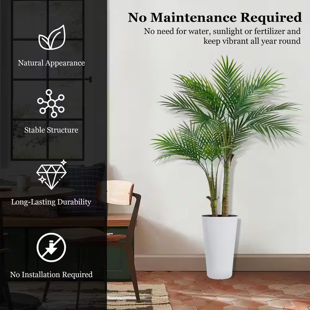 5 Ft. Artificial Palm Tree with White Tall Pot 60.2 In. Fake Plants Outdoor Floor Plants for Home Office Poolside Decor