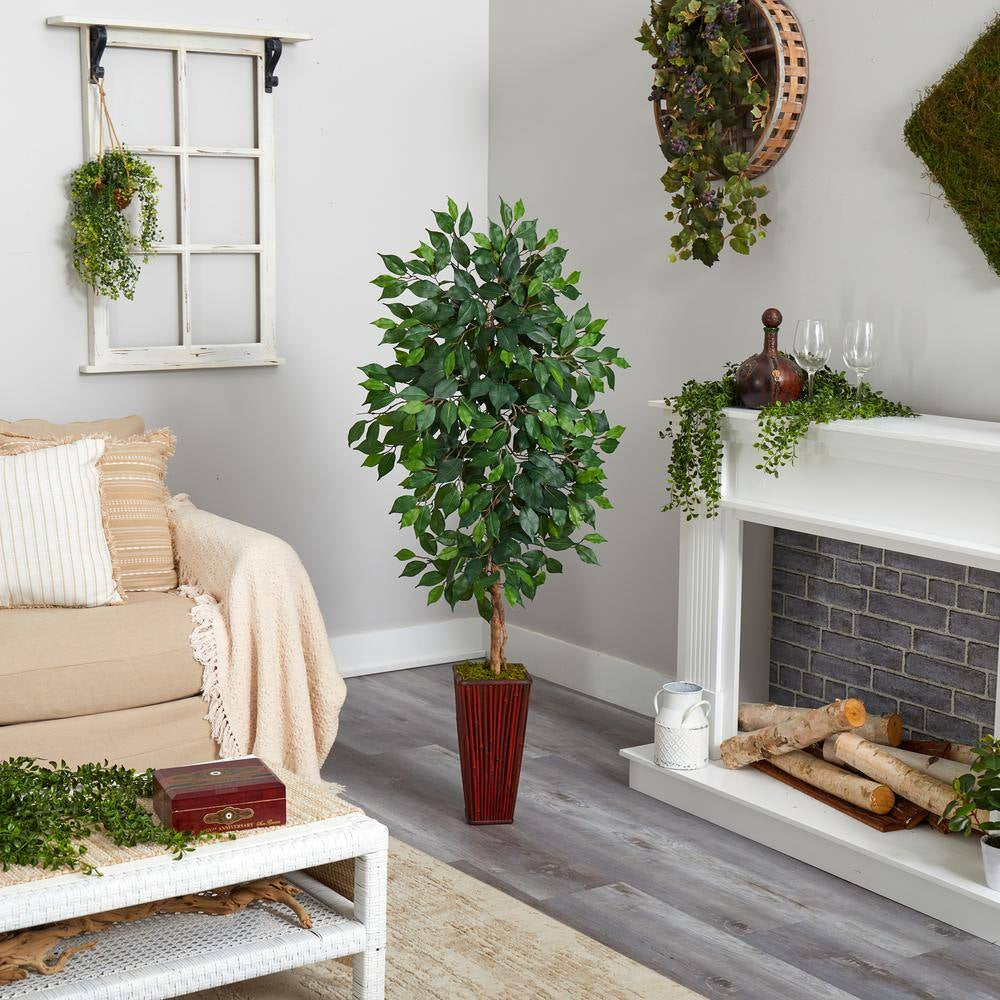 🌳 5-Foot Artificial Ficus Tree in Bamboo Planter