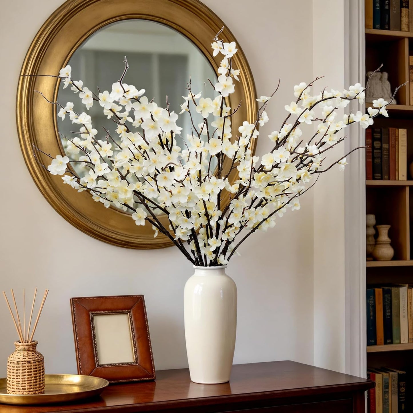 6Pcs Cherry Blossom Branches 39 Inch Artificial Cherry Blossom Decor for Spring Decorations for Home, Faux Long Stem Artificial Flowers for Tall Vase Wedding Party Office (6Pcs)