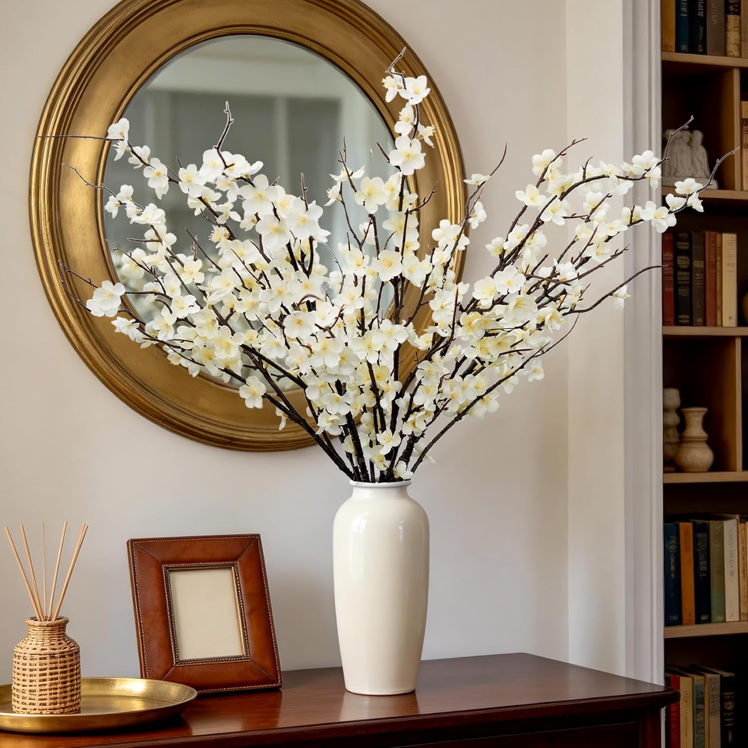 6Pcs Cherry Blossom Branches 39 Inch Artificial Cherry Blossom Decor for Spring Decorations for Home, Faux Long Stem Artificial Flowers for Tall Vase Wedding Party Office (6Pcs)