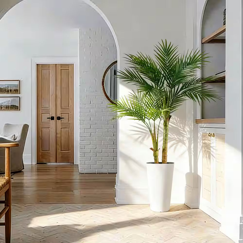 5 Ft. Artificial Palm Tree with White Tall Pot 60.2 In. Fake Plants Outdoor Floor Plants for Home Office Poolside Decor