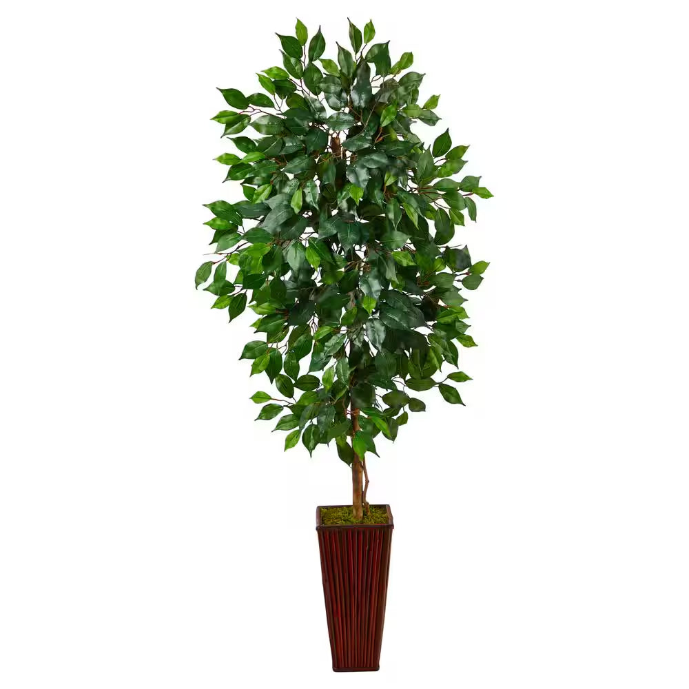 🌳 5-Foot Artificial Ficus Tree in Bamboo Planter