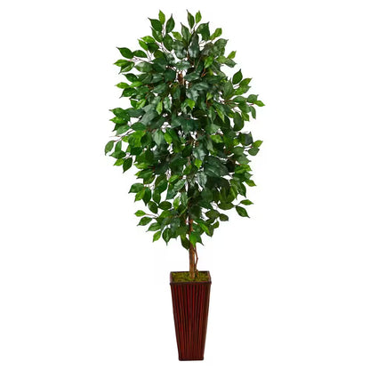 🌳 5-Foot Artificial Ficus Tree in Bamboo Planter