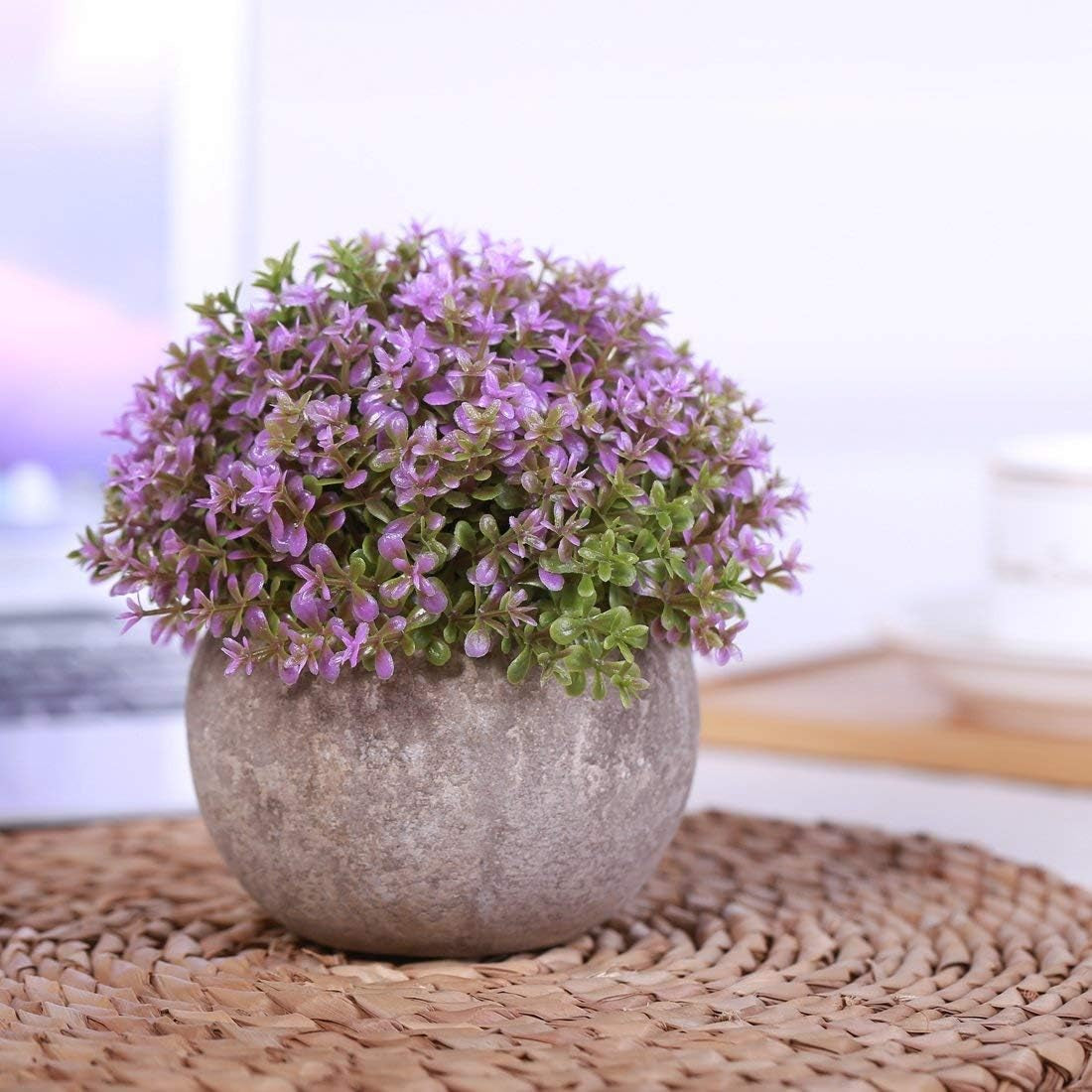 🌼 Artificial Lavender Plant in Decorative Gray Pot