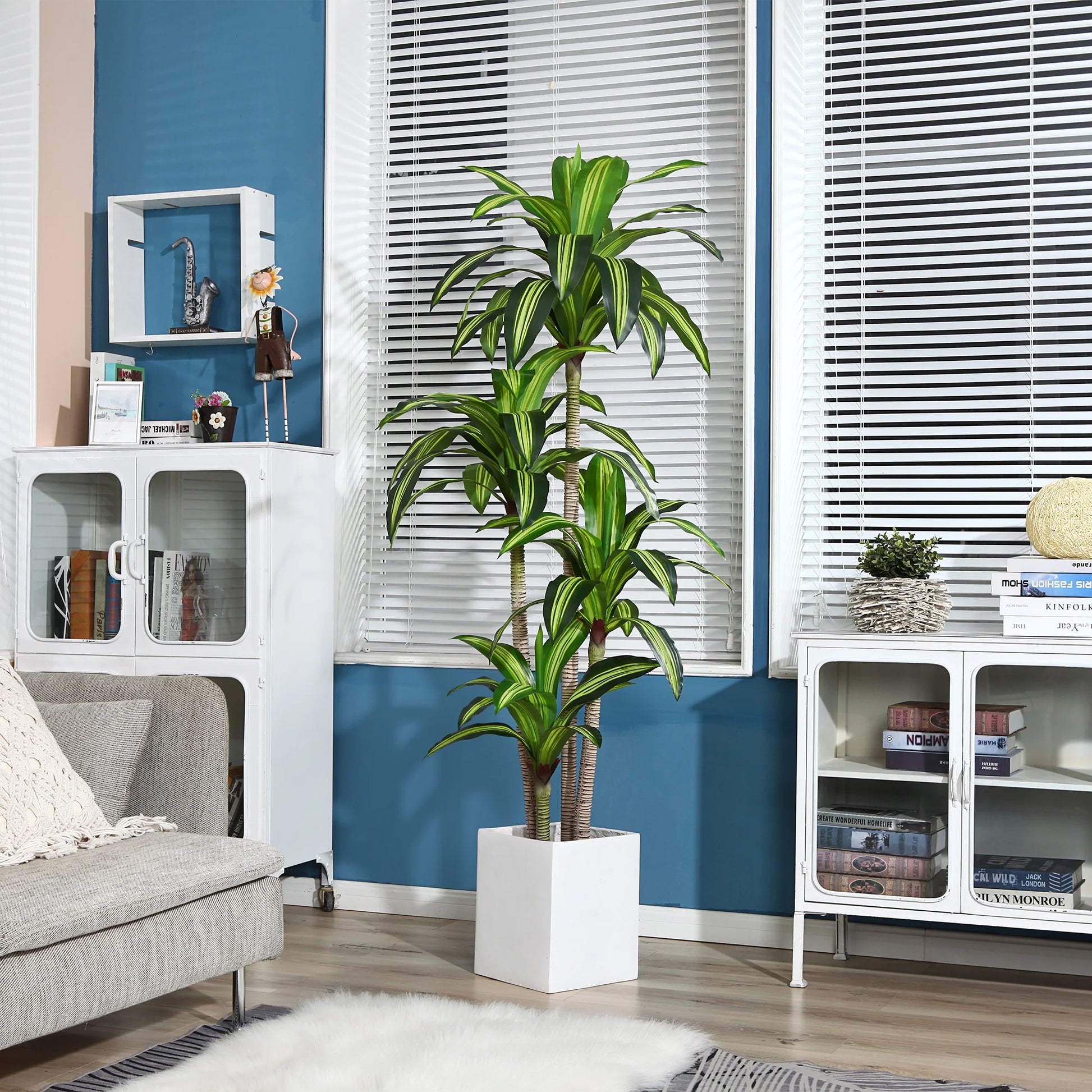 🌿 6-Foot Artificial Dracaena Tree in Black Planter