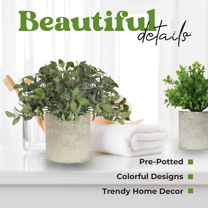 🌿 Mini Artificial Greenery Plants in Decorative Pots 