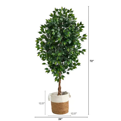 🌿 Artificial Green Ficus Tree in Jute Planter