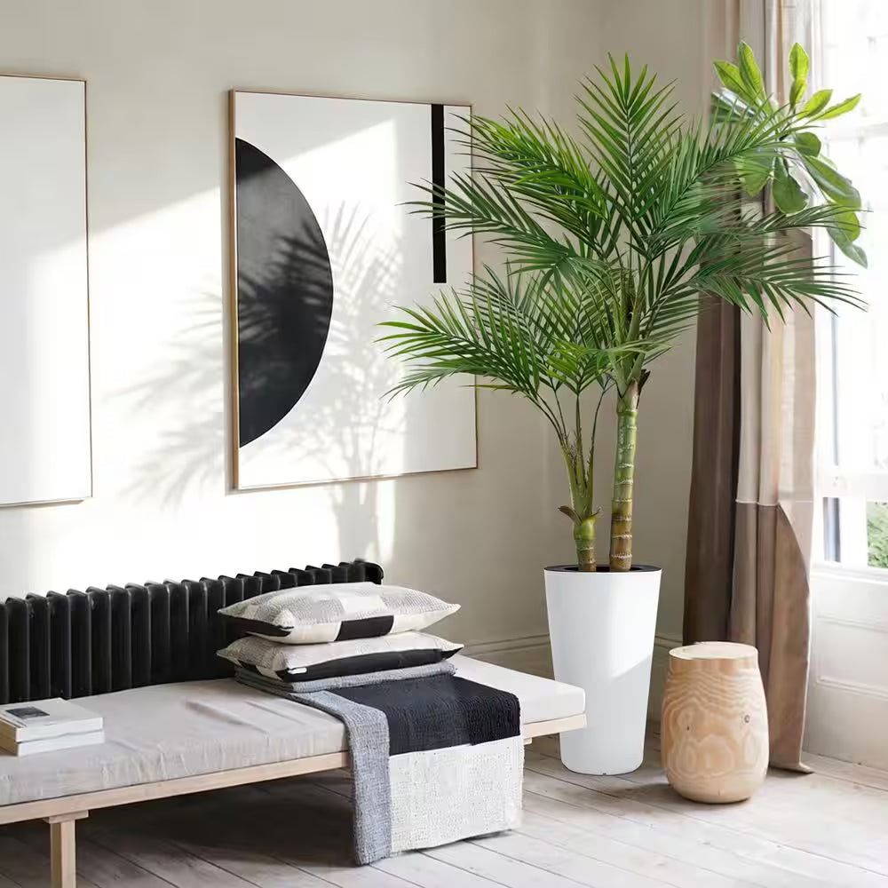5 Ft. Artificial Palm Tree with White Tall Pot 60.2 In. Fake Plants Outdoor Floor Plants for Home Office Poolside Decor